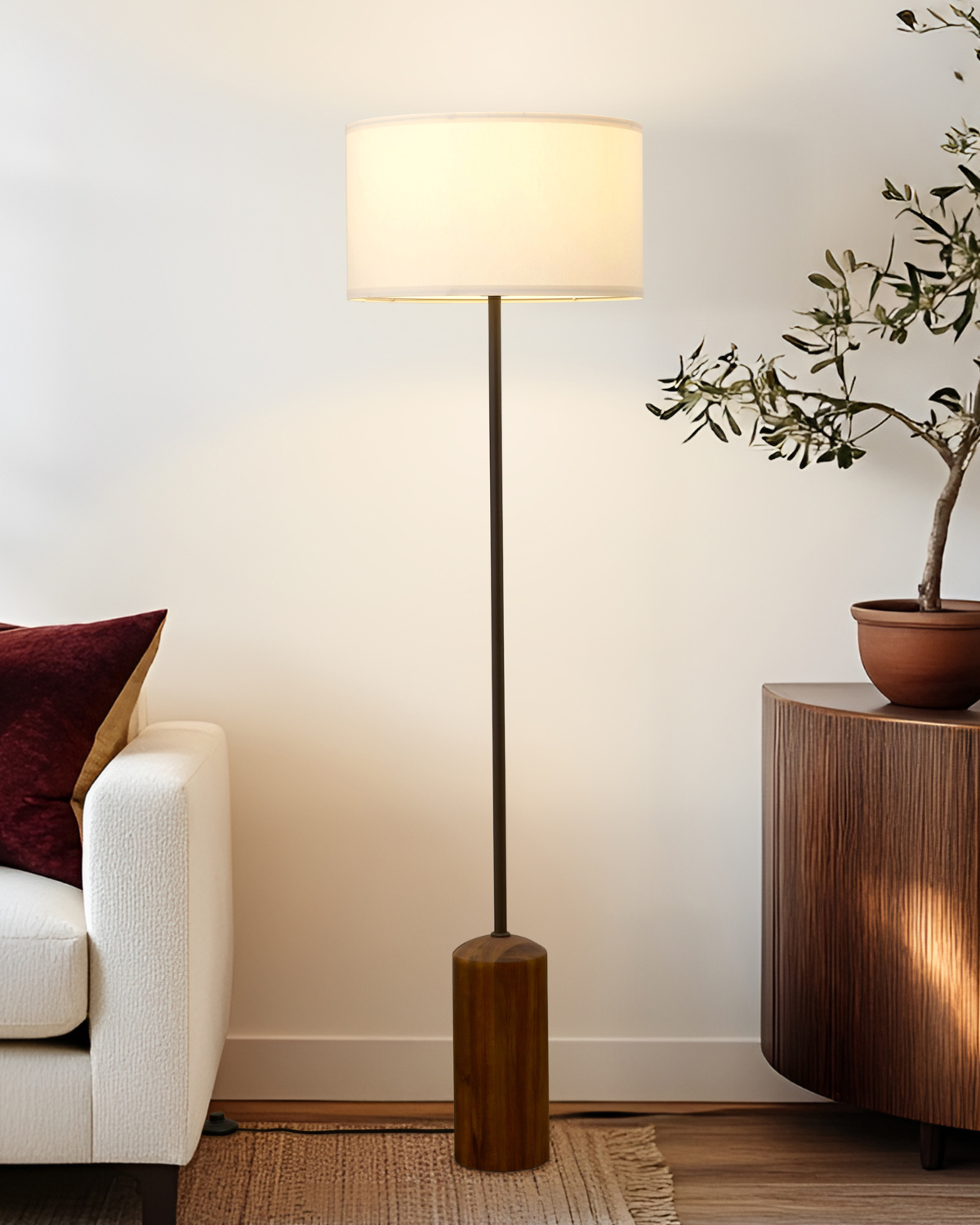 Oren Walnut Wooden Base Floor Lamp | Brightech