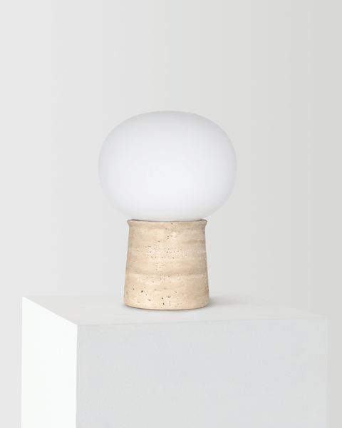 Neptune Travertine Table Lamp | Frosted Glass Globe | Brightech
