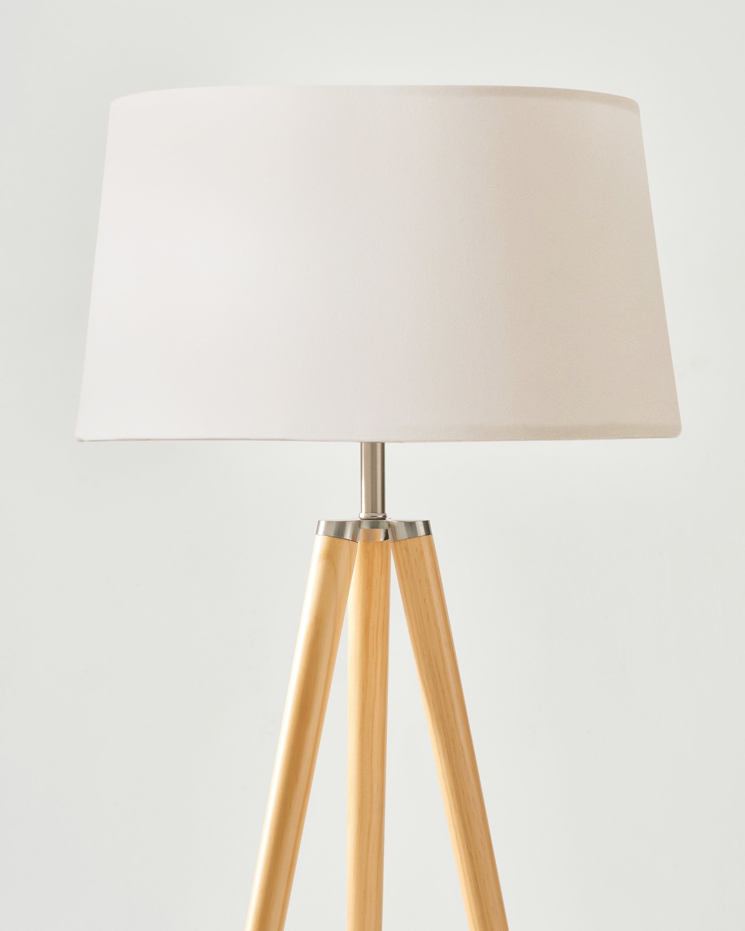 Emma Tripod Walnut Wood Floor Lamp | Cotton Drum Shade | Brightech
