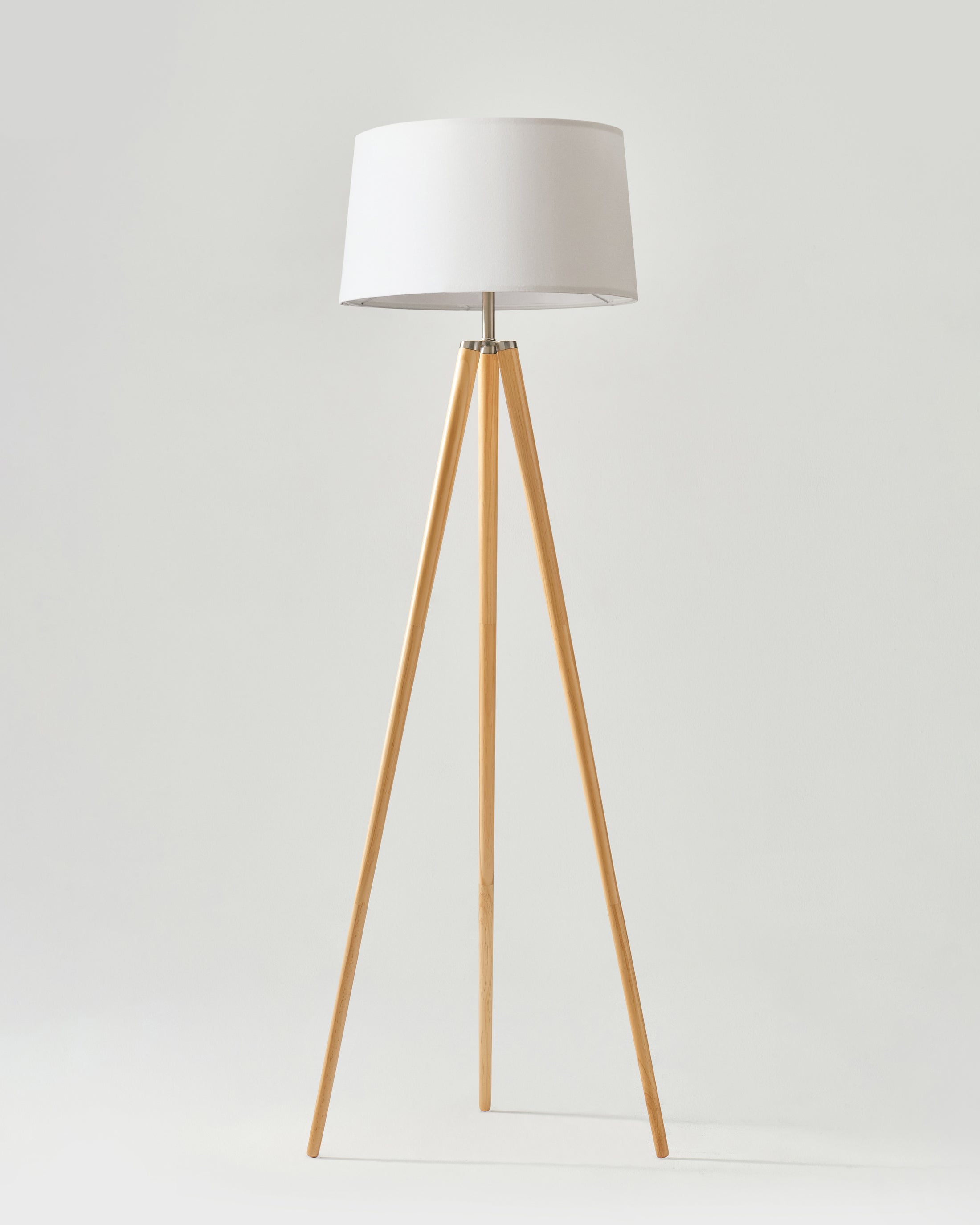 Emma Tripod Walnut Wood Floor Lamp | Cotton Drum Shade | Brightech