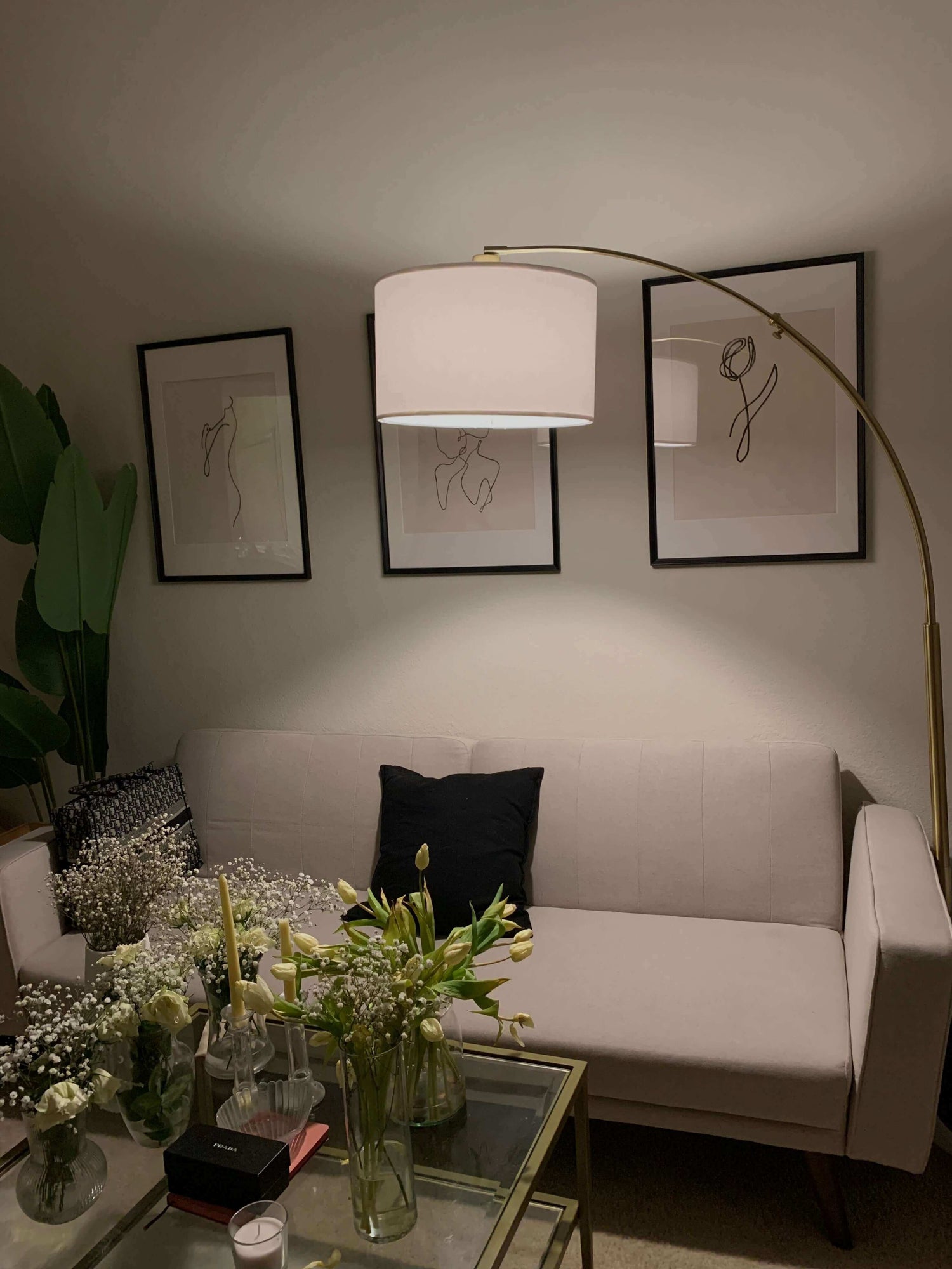 Logan Arc Black Floor Lamp | Neutral Linen Shade | Brightech