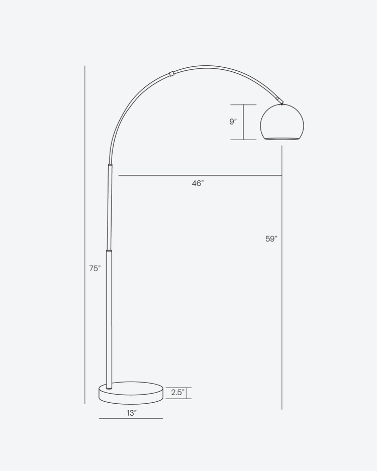 Olivia Arc Chrome Floor Lamp | Sturdy Marble Base | Brightech