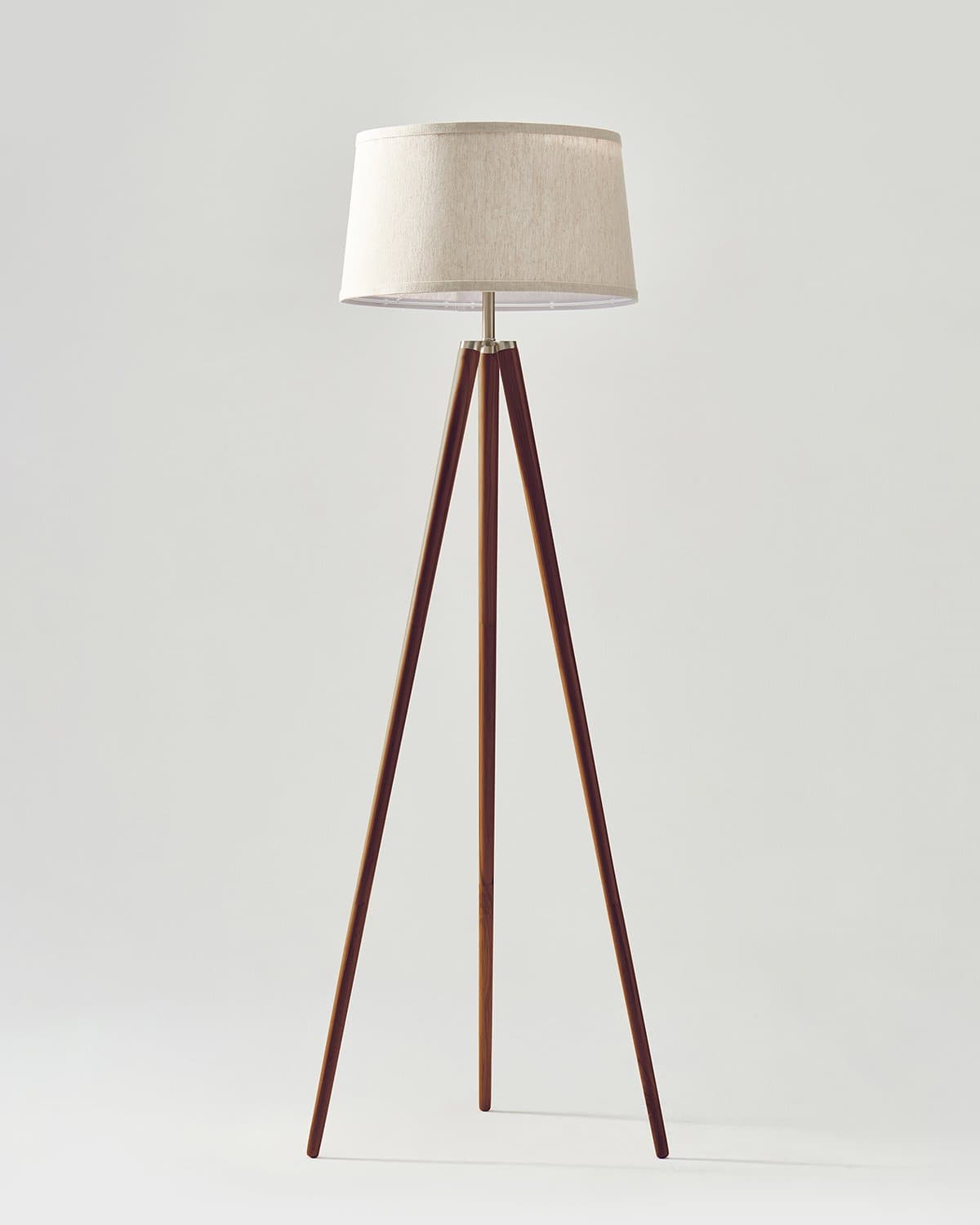 Emma Tripod Walnut Wood Floor Lamp | Cotton Drum Shade | Brightech
