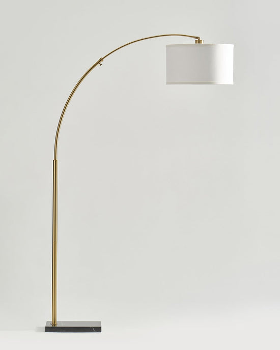 Logan Arc Black Floor Lamp | Neutral Linen Shade | Brightech