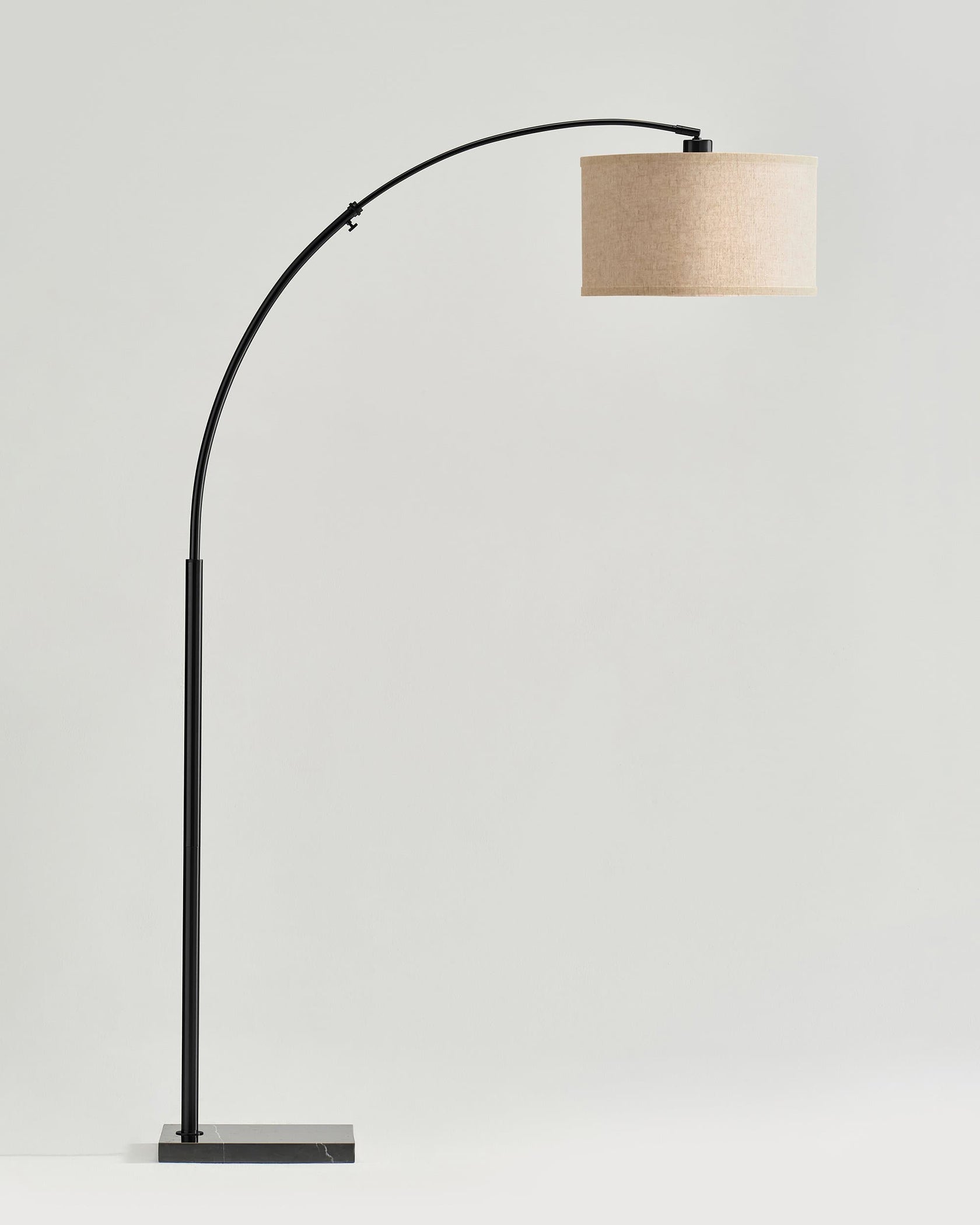 Logan Arc Black Floor Lamp | Neutral Linen Shade | Brightech